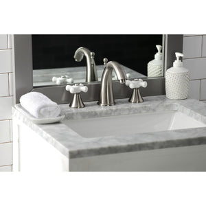 Naples KS2978PX Two-Handle 3-Hole Deck Mount Widespread Bathroom Faucet with Brass Pop-Up, Brushed Nickel
