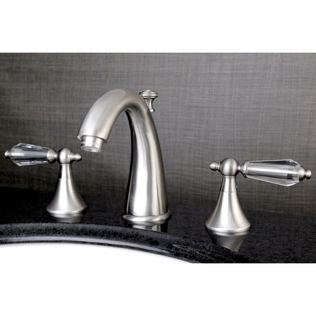 Wilshire KS2978WLL Two-Handle 3-Hole Deck Mount Widespread Bathroom Faucet with Brass Pop-Up, Brushed Nickel