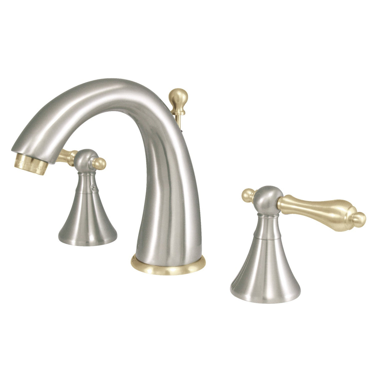 Naples KS2979AL Two-Handle 3-Hole Deck Mount Widespread Bathroom Faucet with Brass Pop-Up, Brushed Nickel/Polished Brass