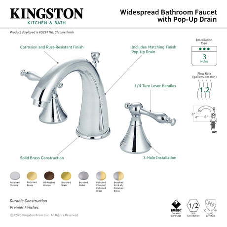 Naples KS2979NL Two-Handle 3-Hole Deck Mount Widespread Bathroom Faucet with Brass Pop-Up, Brushed Nickel/Polished Brass