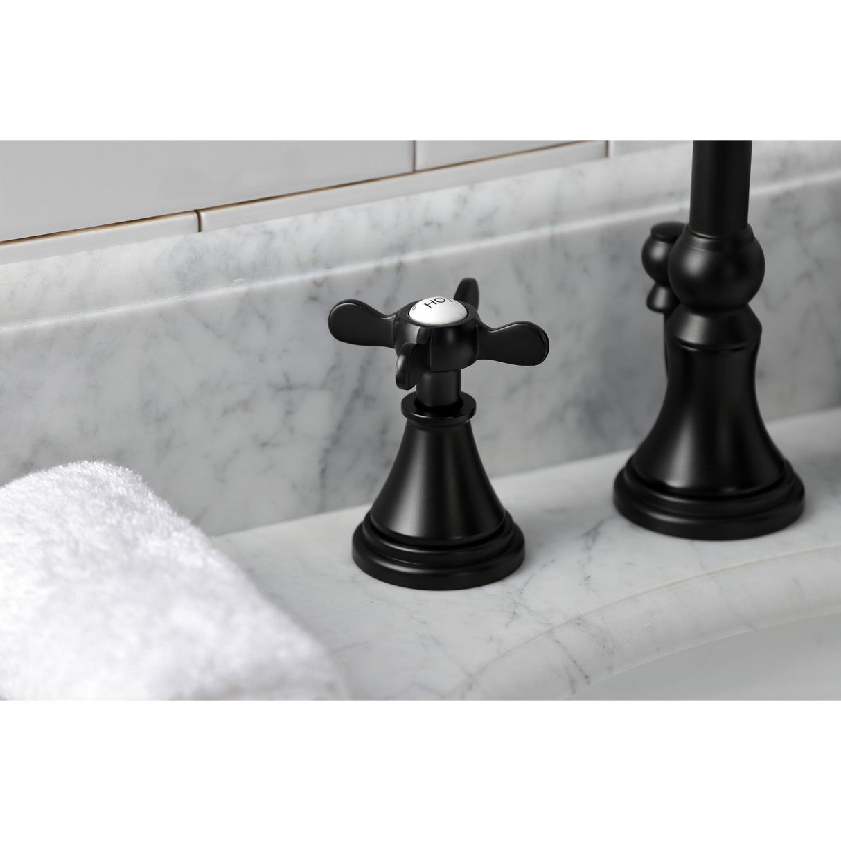 Essex KS2980BEX Two-Handle 3-Hole Deck Mount Widespread Bathroom Faucet with Brass Pop-Up, Matte Black