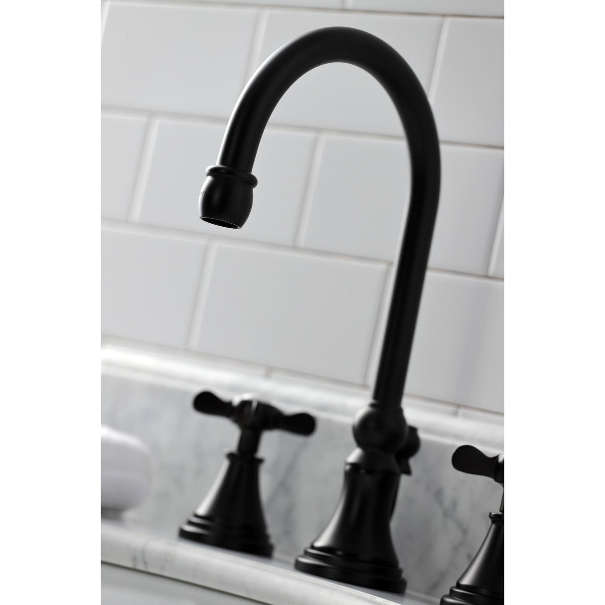 Essex KS2980BEX Two-Handle 3-Hole Deck Mount Widespread Bathroom Faucet with Brass Pop-Up, Matte Black