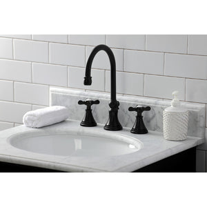 Essex KS2980BEX Two-Handle 3-Hole Deck Mount Widespread Bathroom Faucet with Brass Pop-Up, Matte Black