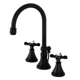 Essex KS2980BEX Two-Handle 3-Hole Deck Mount Widespread Bathroom Faucet with Brass Pop-Up, Matte Black