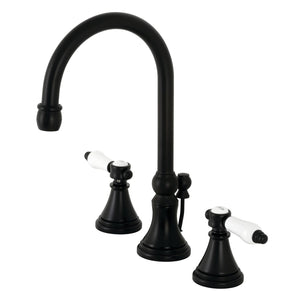 Bel-Air KS2980BPL Two-Handle 3-Hole Deck Mount Widespread Bathroom Faucet with Brass Pop-Up, Matte Black
