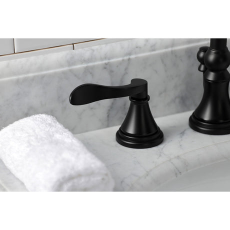 NuFrench KS2980DFL Two-Handle 3-Hole Deck Mount Widespread Bathroom Faucet with Brass Pop-Up, Matte Black