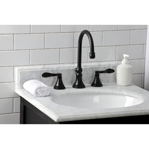 NuFrench KS2980DFL Two-Handle 3-Hole Deck Mount Widespread Bathroom Faucet with Brass Pop-Up, Matte Black