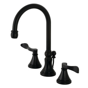 NuFrench KS2980DFL Two-Handle 3-Hole Deck Mount Widespread Bathroom Faucet with Brass Pop-Up, Matte Black