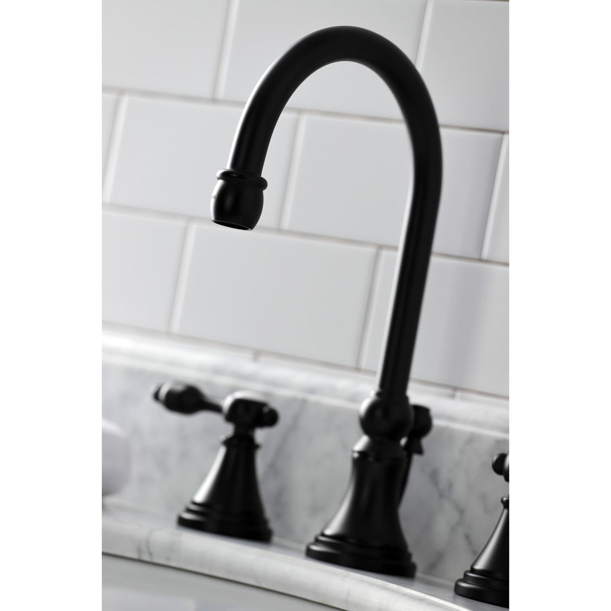 Tudor KS2980TAL Two-Handle 3-Hole Deck Mount Widespread Bathroom Faucet with Brass Pop-Up, Matte Black