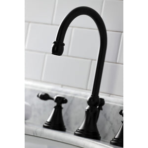 Tudor KS2980TAL Two-Handle 3-Hole Deck Mount Widespread Bathroom Faucet with Brass Pop-Up, Matte Black