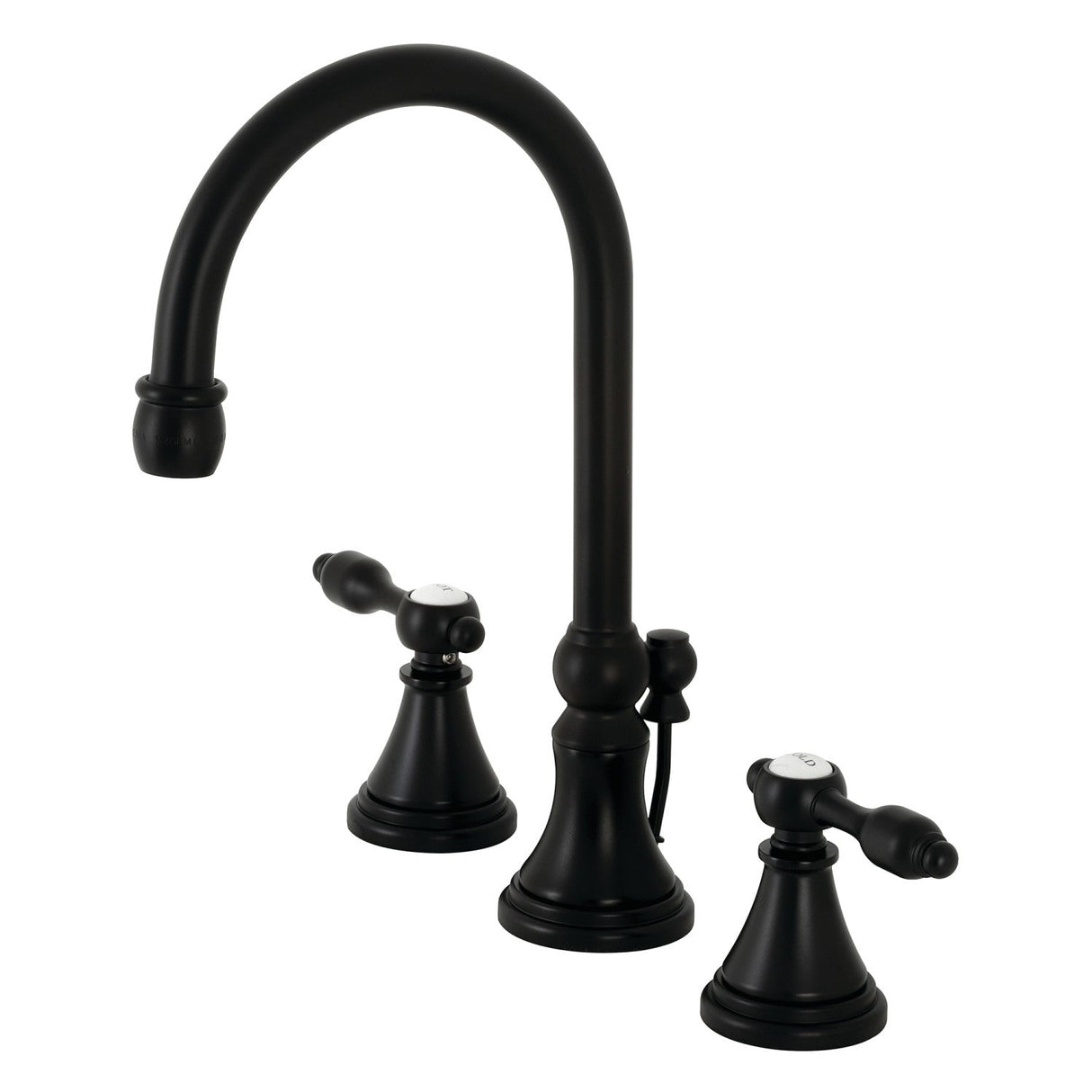 Tudor KS2980TAL Two-Handle 3-Hole Deck Mount Widespread Bathroom Faucet with Brass Pop-Up, Matte Black