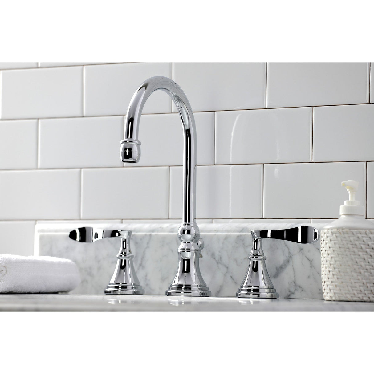 Century KS2981CFL Two-Handle 3-Hole Deck Mount Widespread Bathroom Faucet with Brass Pop-Up, Polished Chrome