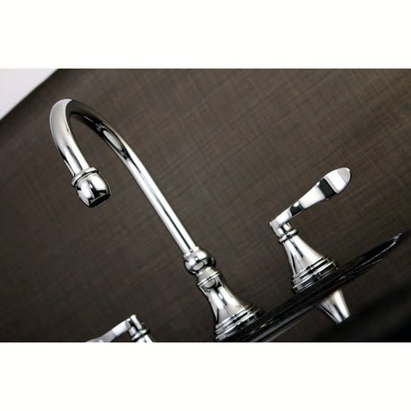 NuFrench KS2981DFL Two-Handle 3-Hole Deck Mount Widespread Bathroom Faucet with Brass Pop-Up, Polished Chrome