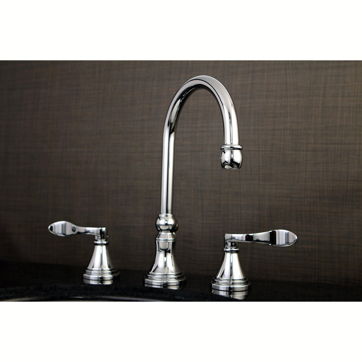 NuFrench KS2981DFL Two-Handle 3-Hole Deck Mount Widespread Bathroom Faucet with Brass Pop-Up, Polished Chrome