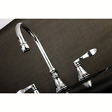 NuFrench KS2981DFL Two-Handle 3-Hole Deck Mount Widespread Bathroom Faucet with Brass Pop-Up, Polished Chrome