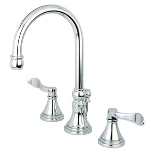 NuFrench KS2981DFL Two-Handle 3-Hole Deck Mount Widespread Bathroom Faucet with Brass Pop-Up, Polished Chrome