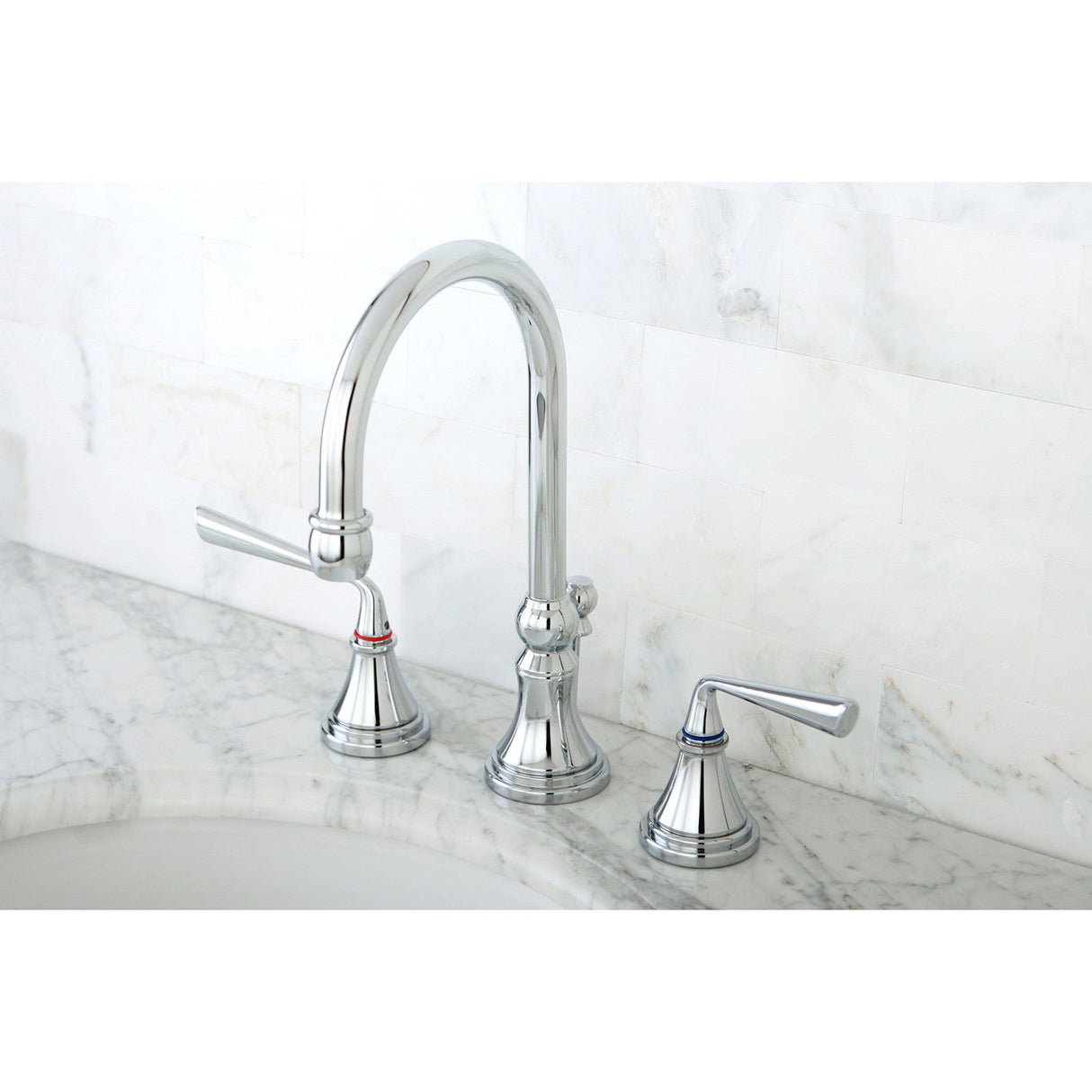 Silver Sage KS2981ZL Two-Handle 3-Hole Deck Mount Widespread Bathroom Faucet with Brass Pop-Up, Polished Chrome