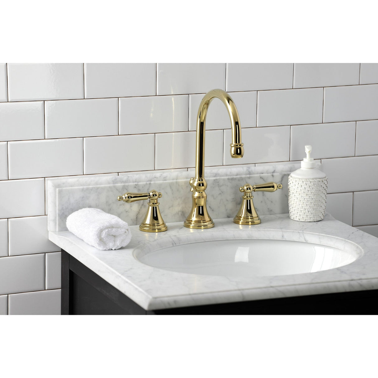 Governor KS2982AL Two-Handle 3-Hole Deck Mount Widespread Bathroom Faucet with Brass Pop-Up, Polished Brass