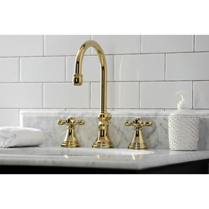 Governor KS2982AX Two-Handle 3-Hole Deck Mount Widespread Bathroom Faucet with Brass Pop-Up, Polished Brass