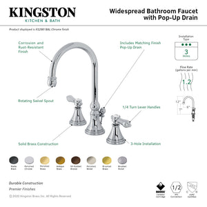 Heirloom KS2982BAL Two-Handle 3-Hole Deck Mount Widespread Bathroom Faucet with Brass Pop-Up, Polished Brass