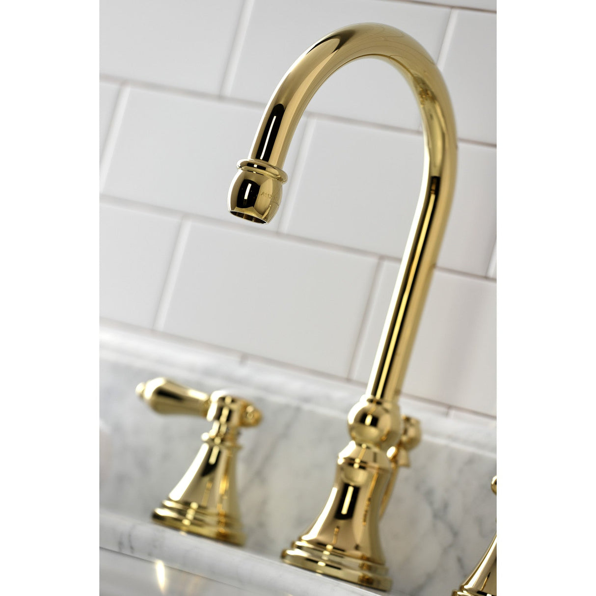 Heirloom KS2982BAL Two-Handle 3-Hole Deck Mount Widespread Bathroom Faucet with Brass Pop-Up, Polished Brass