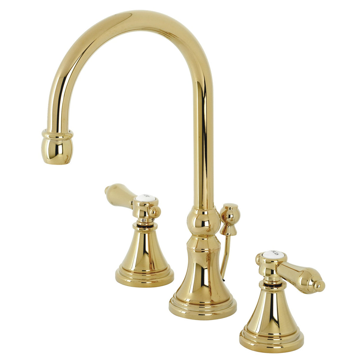 Heirloom KS2982BAL Two-Handle 3-Hole Deck Mount Widespread Bathroom Faucet with Brass Pop-Up, Polished Brass