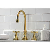 Essex KS2982BEX Two-Handle 3-Hole Deck Mount Widespread Bathroom Faucet with Brass Pop-Up, Polished Brass