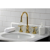 Essex KS2982BEX Two-Handle 3-Hole Deck Mount Widespread Bathroom Faucet with Brass Pop-Up, Polished Brass