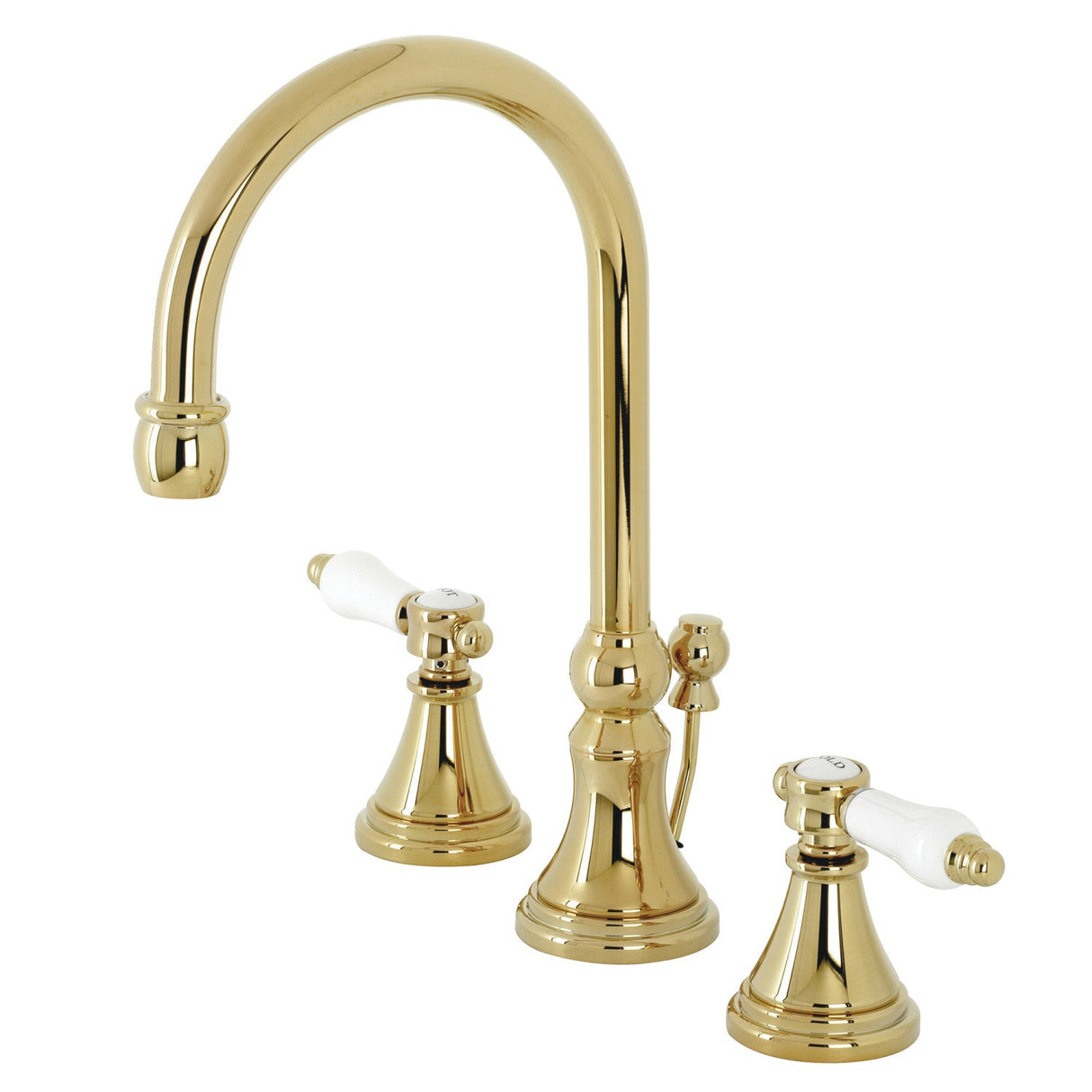 Bel-Air KS2982BPL Two-Handle 3-Hole Deck Mount Widespread Bathroom Faucet with Brass Pop-Up, Polished Brass