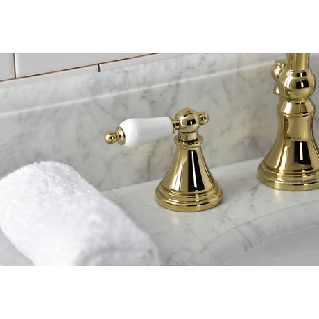 Governor KS2982PL Two-Handle 3-Hole Deck Mount Widespread Bathroom Faucet with Brass Pop-Up, Polished Brass