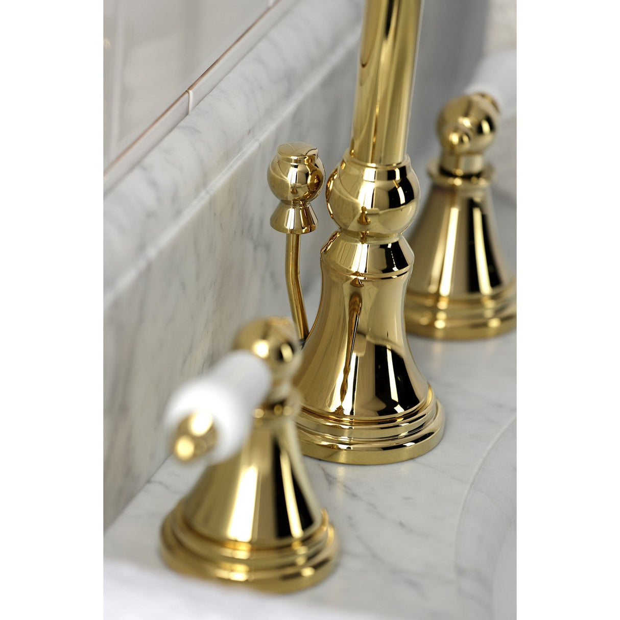 Governor KS2982PL Two-Handle 3-Hole Deck Mount Widespread Bathroom Faucet with Brass Pop-Up, Polished Brass