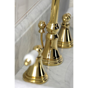 Governor KS2982PL Two-Handle 3-Hole Deck Mount Widespread Bathroom Faucet with Brass Pop-Up, Polished Brass