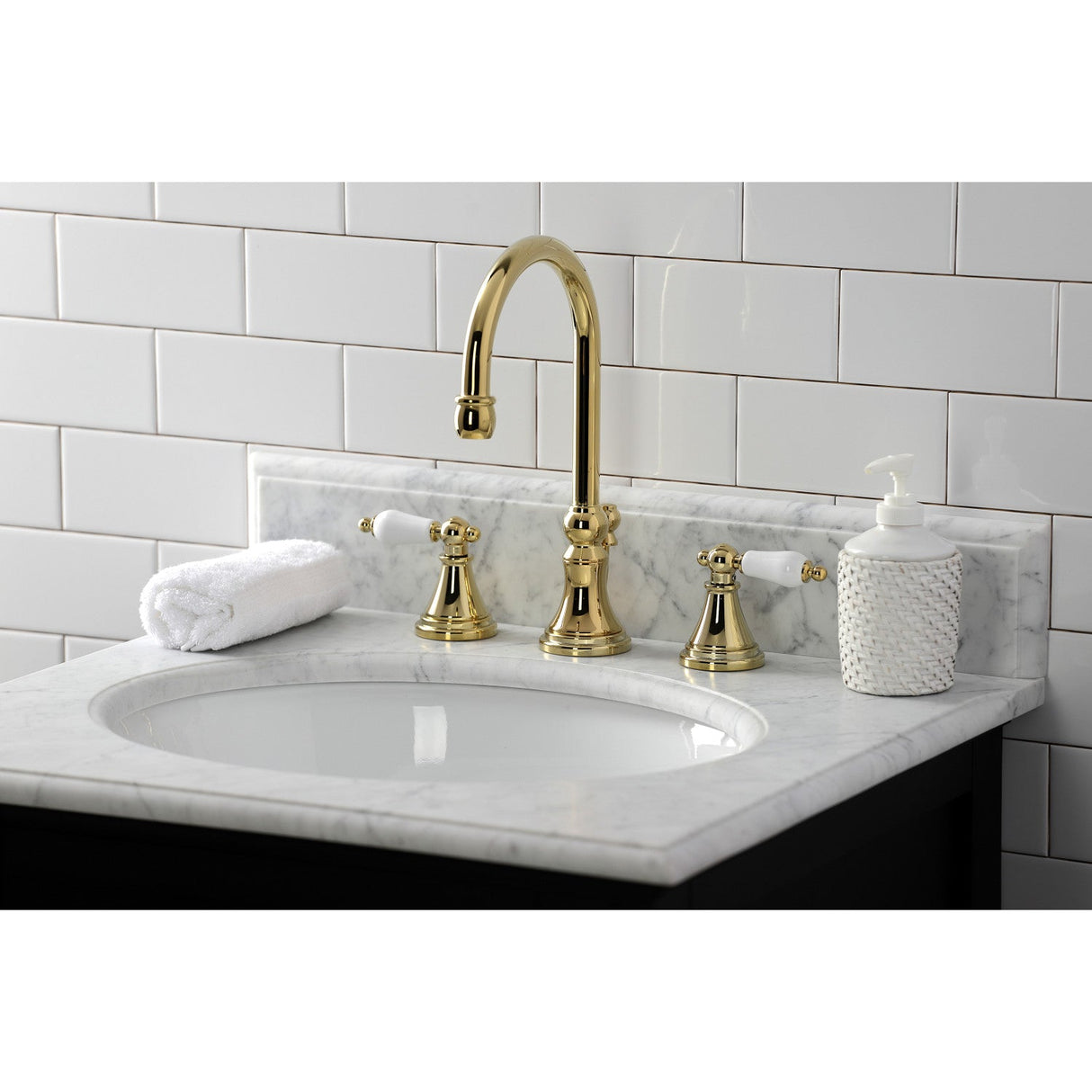 Governor KS2982PL Two-Handle 3-Hole Deck Mount Widespread Bathroom Faucet with Brass Pop-Up, Polished Brass