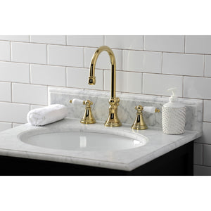Governor KS2982PL Two-Handle 3-Hole Deck Mount Widespread Bathroom Faucet with Brass Pop-Up, Polished Brass