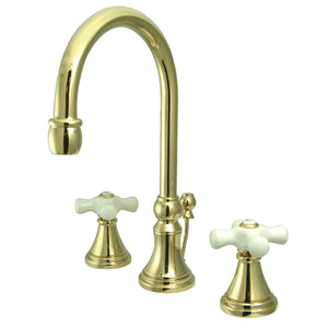 Governor KS2982PX Two-Handle 3-Hole Deck Mount Widespread Bathroom Faucet with Brass Pop-Up, Polished Brass