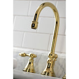 Tudor KS2982TAL Two-Handle 3-Hole Deck Mount Widespread Bathroom Faucet with Brass Pop-Up, Polished Brass