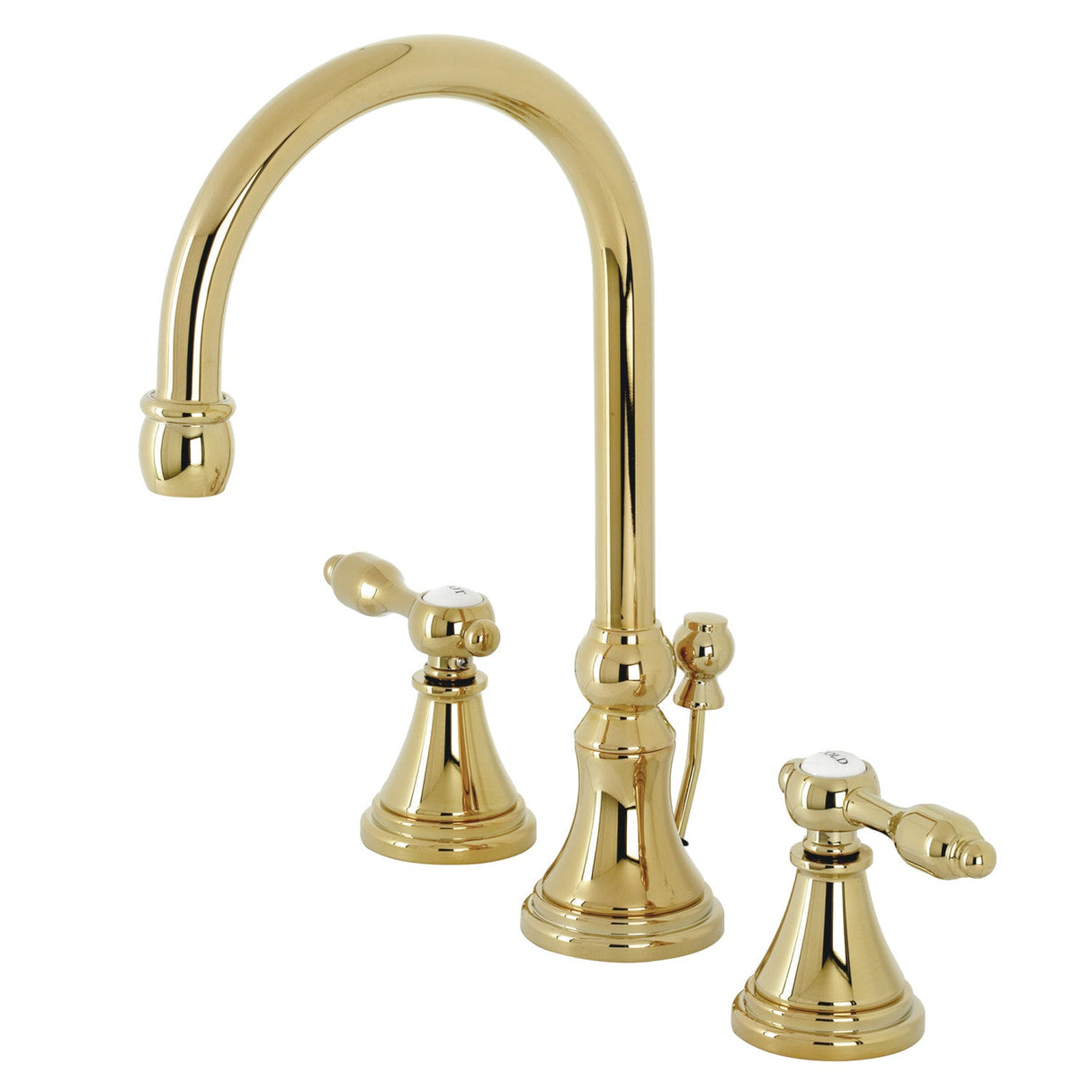 Tudor KS2982TAL Two-Handle 3-Hole Deck Mount Widespread Bathroom Faucet with Brass Pop-Up, Polished Brass