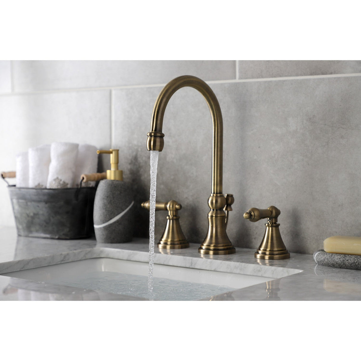 Governor KS2983AL Two-Handle 3-Hole Deck Mount Widespread Bathroom Faucet with Brass Pop-Up, Antique Brass