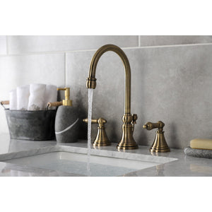 Governor KS2983AL Two-Handle 3-Hole Deck Mount Widespread Bathroom Faucet with Brass Pop-Up, Antique Brass