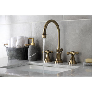 Governor KS2983AX Two-Handle 3-Hole Deck Mount Widespread Bathroom Faucet with Brass Pop-Up, Antique Brass