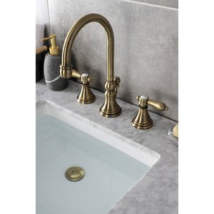 Heirloom KS2983BAL Two-Handle 3-Hole Deck Mount Widespread Bathroom Faucet with Brass Pop-Up, Antique Brass
