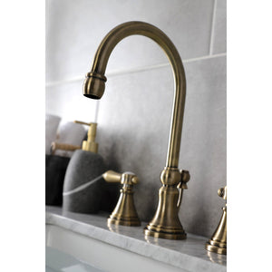 Heirloom KS2983BAL Two-Handle 3-Hole Deck Mount Widespread Bathroom Faucet with Brass Pop-Up, Antique Brass