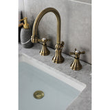 Essex KS2983BEX Two-Handle 3-Hole Deck Mount Widespread Bathroom Faucet with Brass Pop-Up, Antique Brass