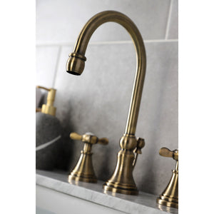 Essex KS2983BEX Two-Handle 3-Hole Deck Mount Widespread Bathroom Faucet with Brass Pop-Up, Antique Brass