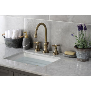 Essex KS2983BEX Two-Handle 3-Hole Deck Mount Widespread Bathroom Faucet with Brass Pop-Up, Antique Brass