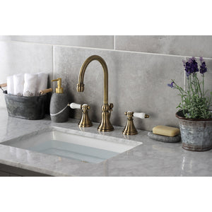 Bel-Air KS2983BPL Two-Handle 3-Hole Deck Mount Widespread Bathroom Faucet with Brass Pop-Up, Antique Brass