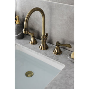 NuFrench KS2983DFL Two-Handle 3-Hole Deck Mount Widespread Bathroom Faucet with Brass Pop-Up, Antique Brass