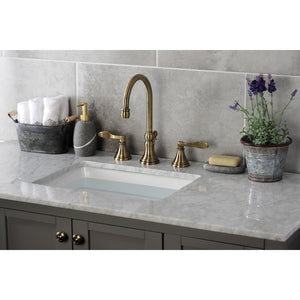 NuFrench KS2983DFL Two-Handle 3-Hole Deck Mount Widespread Bathroom Faucet with Brass Pop-Up, Antique Brass