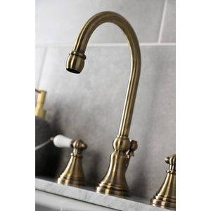 Governor KS2983PL Two-Handle 3-Hole Deck Mount Widespread Bathroom Faucet with Brass Pop-Up, Antique Brass