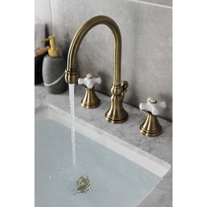 Governor KS2983PX Two-Handle 3-Hole Deck Mount Widespread Bathroom Faucet with Brass Pop-Up, Antique Brass